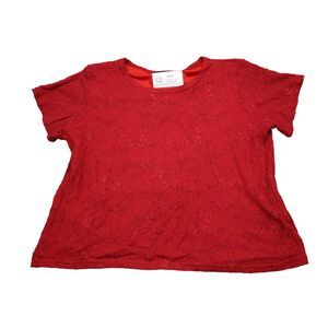 JONDEN Shirt Womens Red Short Sleeve Round Neck Pullover Basic Blouse